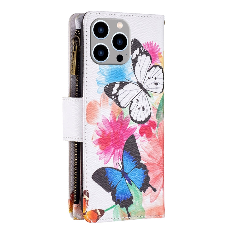 For iPhone 15 Pro Max Colored Drawing Pattern Zipper Phone Leather Case(Two Butterflies) - HoMEdemic™ 