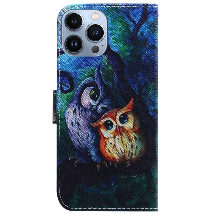 For iPhone 15 Pro Max Coloured Drawing Flip Leather Phone Case(Oil Painting Owl) - HoMEdemic™ 
