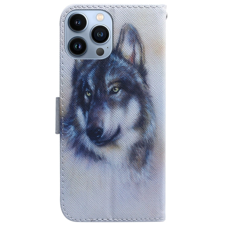 For iPhone 15 Pro Max Coloured Drawing Flip Leather Phone Case(White Wolf) - HoMEdemic™ 