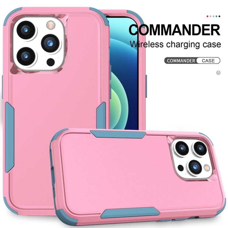 For iPhone 15 Pro Max Commuter Shockproof TPU + PC Phone Case(Pink+Grey Green) - HoMEdemic™ 