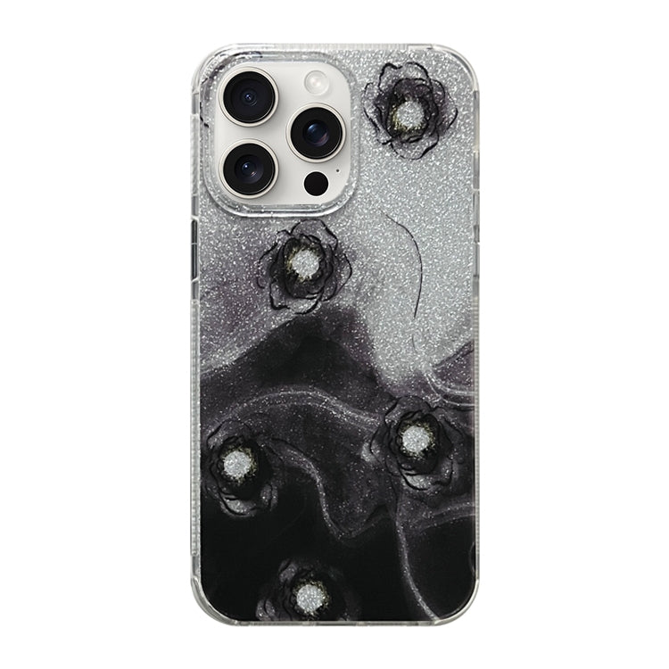 For iPhone 15 Pro Max Cooling Flash Feather TPU + PC Phone Case(Ink Rose) - HoMEdemic™ 