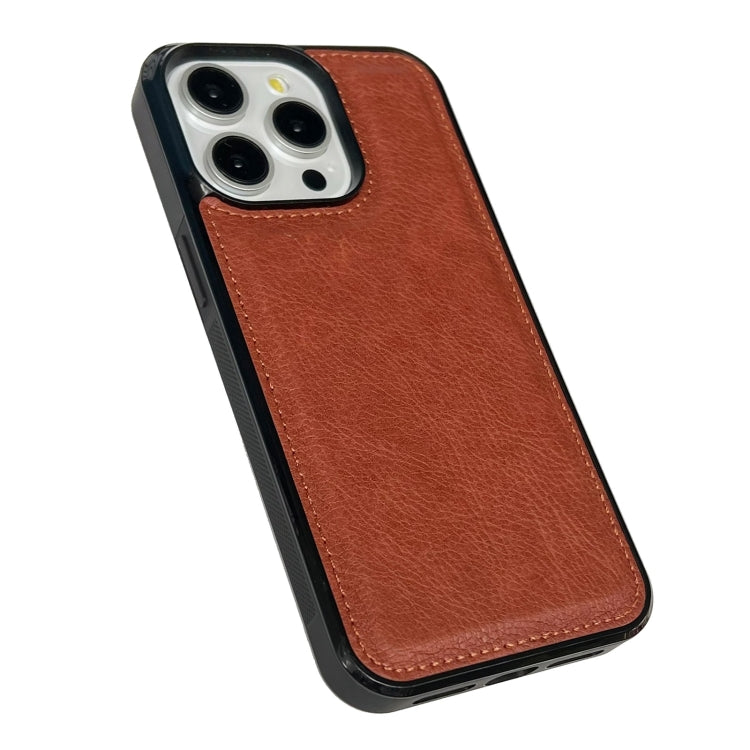 For iPhone 15 Pro Max Cowhide Texture Back Cover Phone Case(Brown) - HoMEdemic™ 
