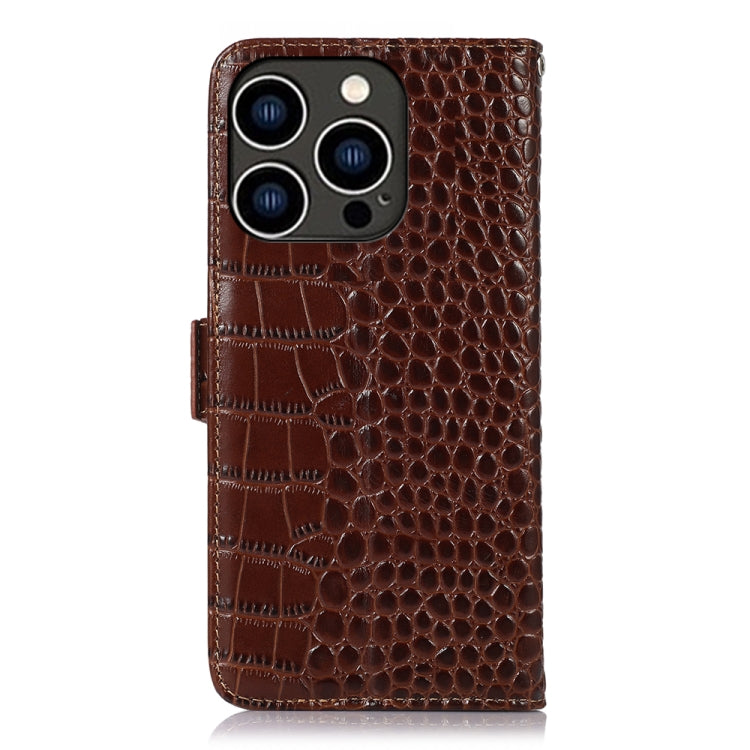 For iPhone 15 Pro Max Crocodile Top Layer Cowhide Leather Phone Case(Brown) - HoMEdemic™ 