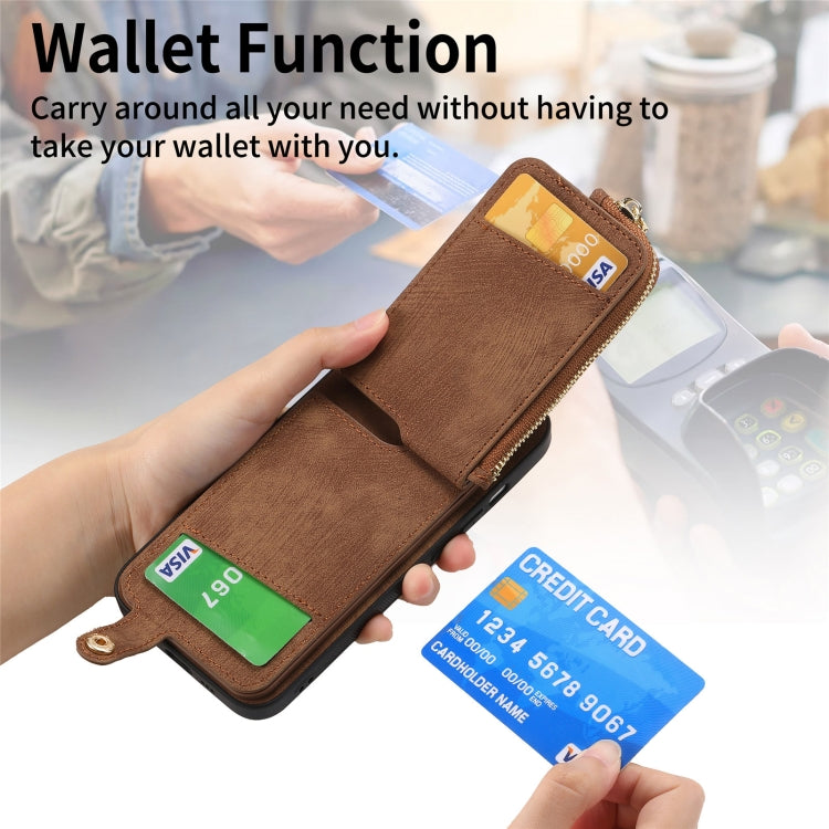 For iPhone 15 Pro Max Cross Leather Ring Vertical Zipper Wallet Back Phone Case(Brown) - HoMEdemic™ 