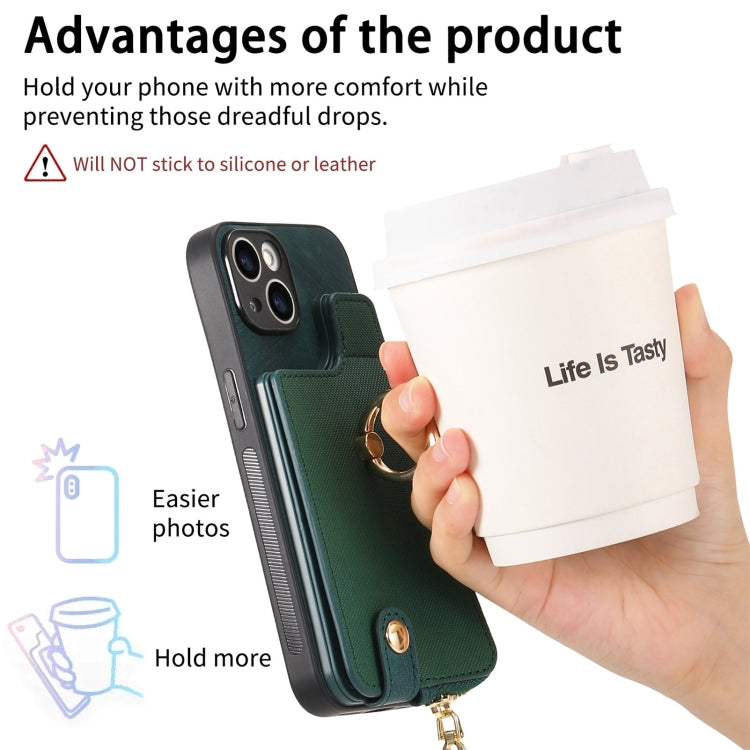 For iPhone 15 Pro Max Cross Leather Ring Vertical Zipper Wallet Back Phone Case(Green) - HoMEdemic™ 