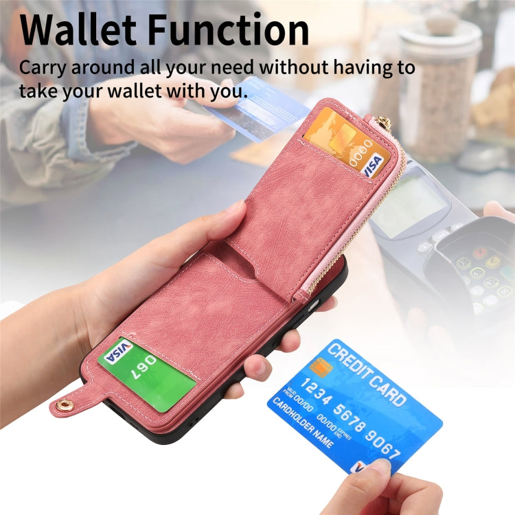 For iPhone 15 Pro Max Cross Leather Ring Vertical Zipper Wallet Back Phone Case(Pink) - HoMEdemic™ 