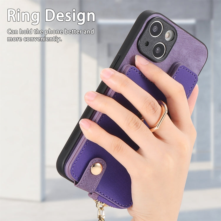 For iPhone 15 Pro Max Cross Leather Ring Vertical Zipper Wallet Back Phone Case(Purple) - HoMEdemic™ 