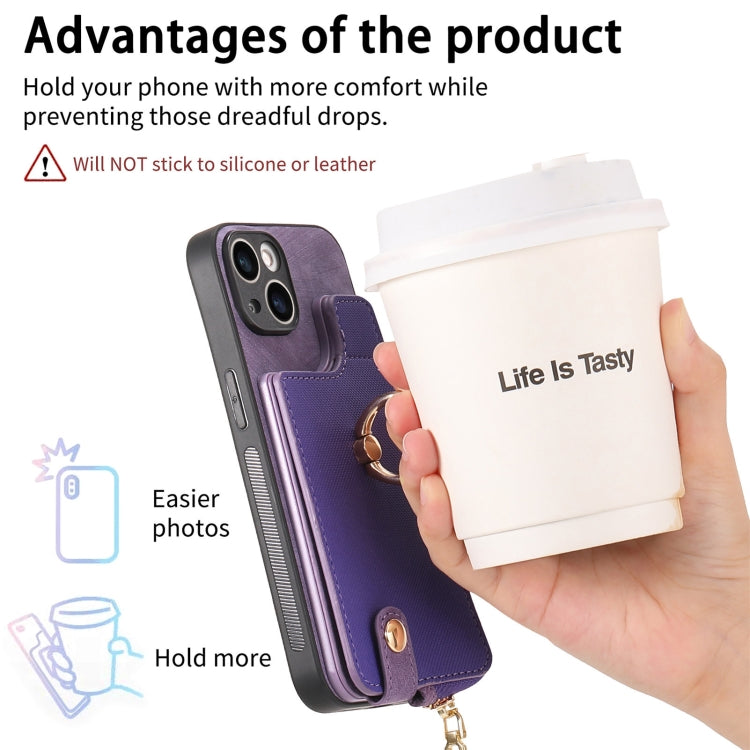 For iPhone 15 Pro Max Cross Leather Ring Vertical Zipper Wallet Back Phone Case(Purple) - HoMEdemic™ 