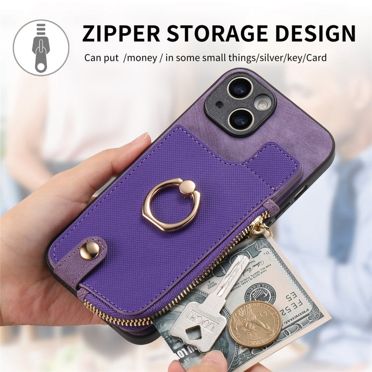 For iPhone 15 Pro Max Cross Leather Ring Vertical Zipper Wallet Back Phone Case(Purple) - HoMEdemic™ 