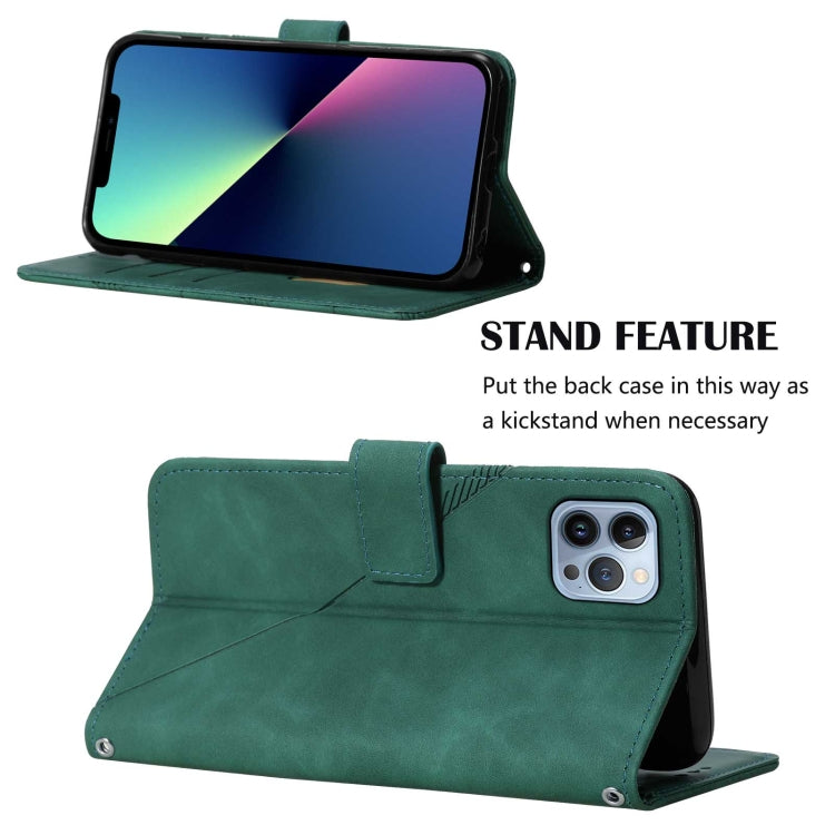 For iPhone 15 Pro Max Crossbody 3D Embossed Flip Leather Phone Case(Dark Green) - HoMEdemic™ 