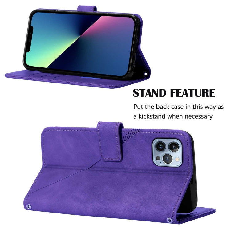 For iPhone 15 Pro Max Crossbody 3D Embossed Flip Leather Phone Case(Purple) - HoMEdemic™ 