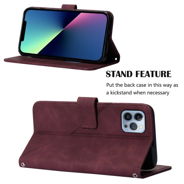 For iPhone 15 Pro Max Crossbody 3D Embossed Flip Leather Phone Case(Wine Red) - HoMEdemic™ 