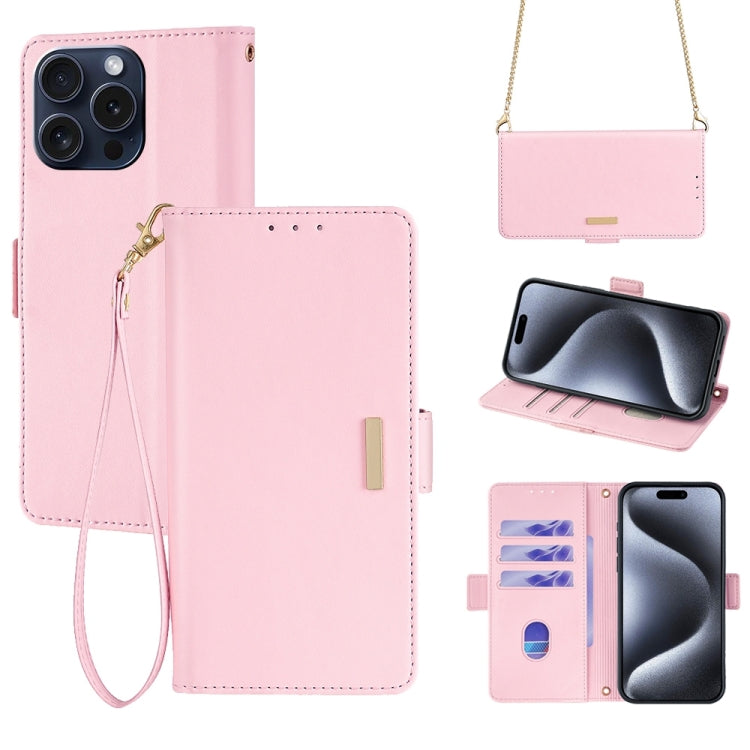 For iPhone 15 Pro Max Crossbody Chain Leather Phone Case(Pink) - HoMEdemic™ 