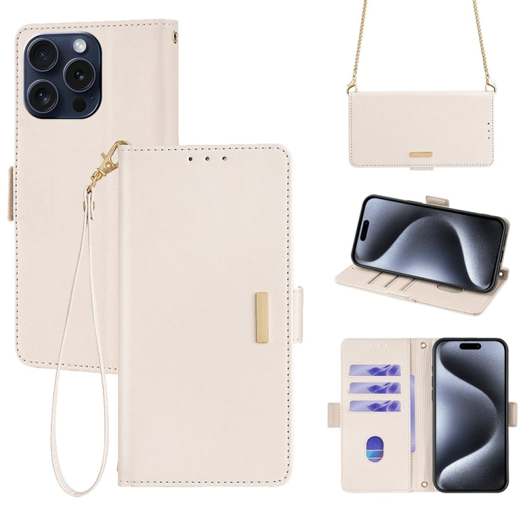 For iPhone 15 Pro Max Crossbody Chain Leather Phone Case(White) - HoMEdemic™ 