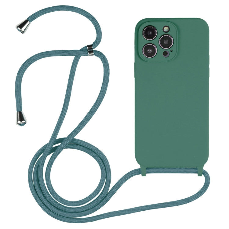 For iPhone 15 Pro Max Crossbody Lanyard Liquid Silicone Case (Pine Needle Green) - HoMEdemic™ 