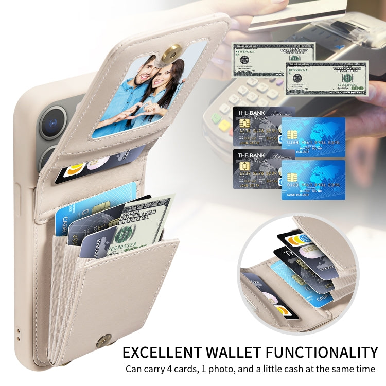 For iPhone 15 Pro Max Crossbody Lanyard Zipper Wallet Leather Phone Case(Beige) - HoMEdemic™ 
