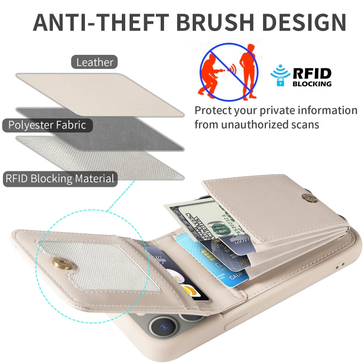 For iPhone 15 Pro Max Crossbody Lanyard Zipper Wallet Leather Phone Case(Beige) - HoMEdemic™ 
