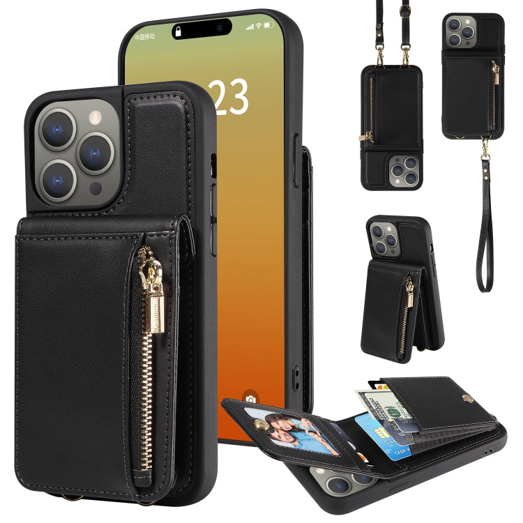 For iPhone 15 Pro Max Crossbody Lanyard Zipper Wallet Leather Phone Case(Black) - HoMEdemic™ 