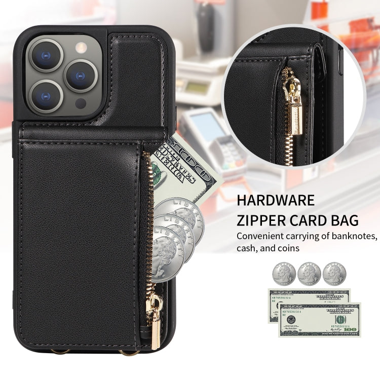 For iPhone 15 Pro Max Crossbody Lanyard Zipper Wallet Leather Phone Case(Black) - HoMEdemic™ 