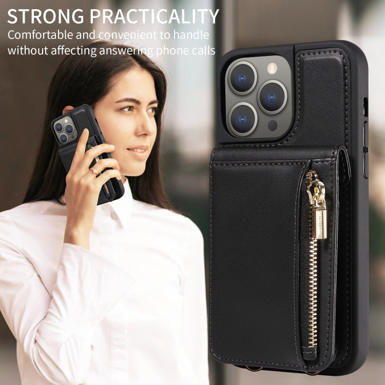 For iPhone 15 Pro Max Crossbody Lanyard Zipper Wallet Leather Phone Case(Black) - HoMEdemic™ 