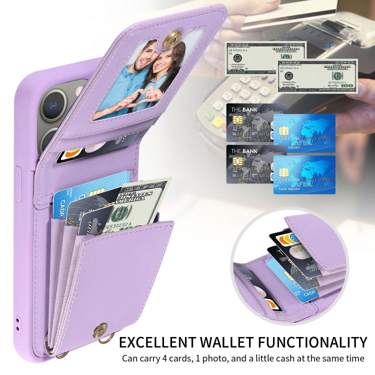 For iPhone 15 Pro Max Crossbody Lanyard Zipper Wallet Leather Phone Case(Purple) - HoMEdemic™ 