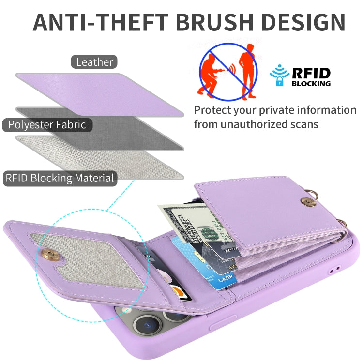 For iPhone 15 Pro Max Crossbody Lanyard Zipper Wallet Leather Phone Case(Purple) - HoMEdemic™ 