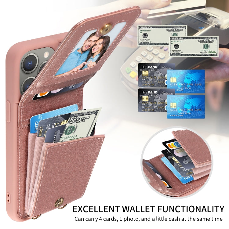 For iPhone 15 Pro Max Crossbody Lanyard Zipper Wallet Leather Phone Case(Rose Gold) - HoMEdemic™ 