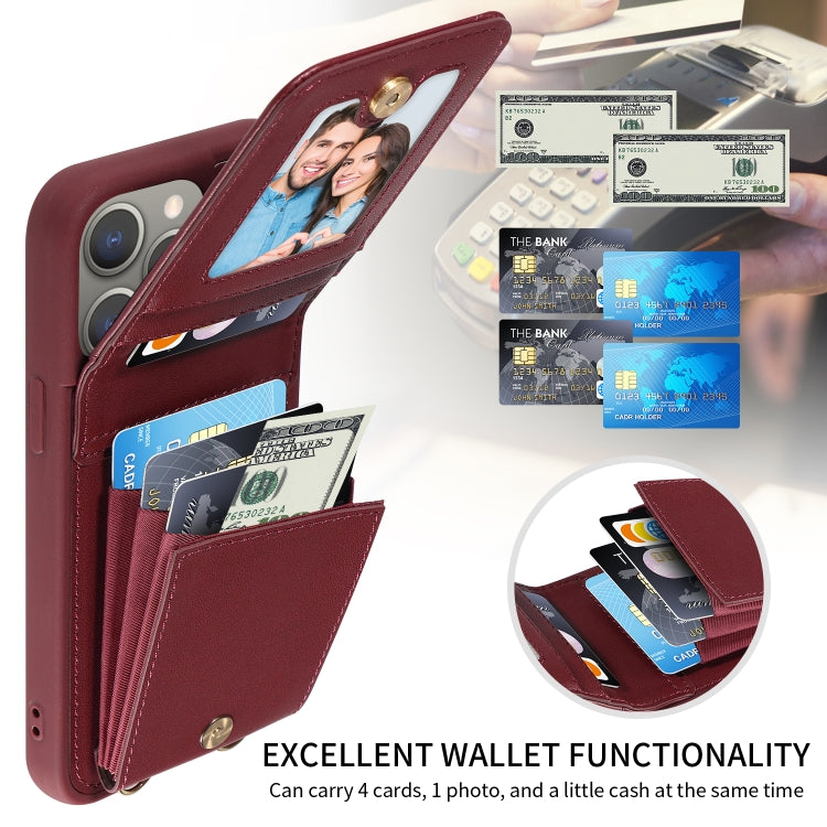 For iPhone 15 Pro Max Crossbody Lanyard Zipper Wallet Leather Phone Case(Wine Red) - HoMEdemic™ 