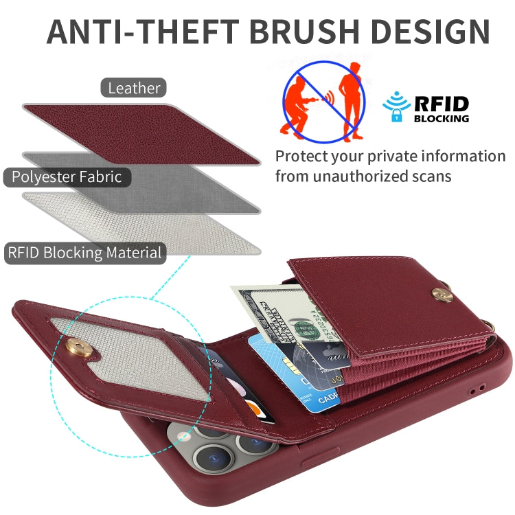For iPhone 15 Pro Max Crossbody Lanyard Zipper Wallet Leather Phone Case(Wine Red) - HoMEdemic™ 