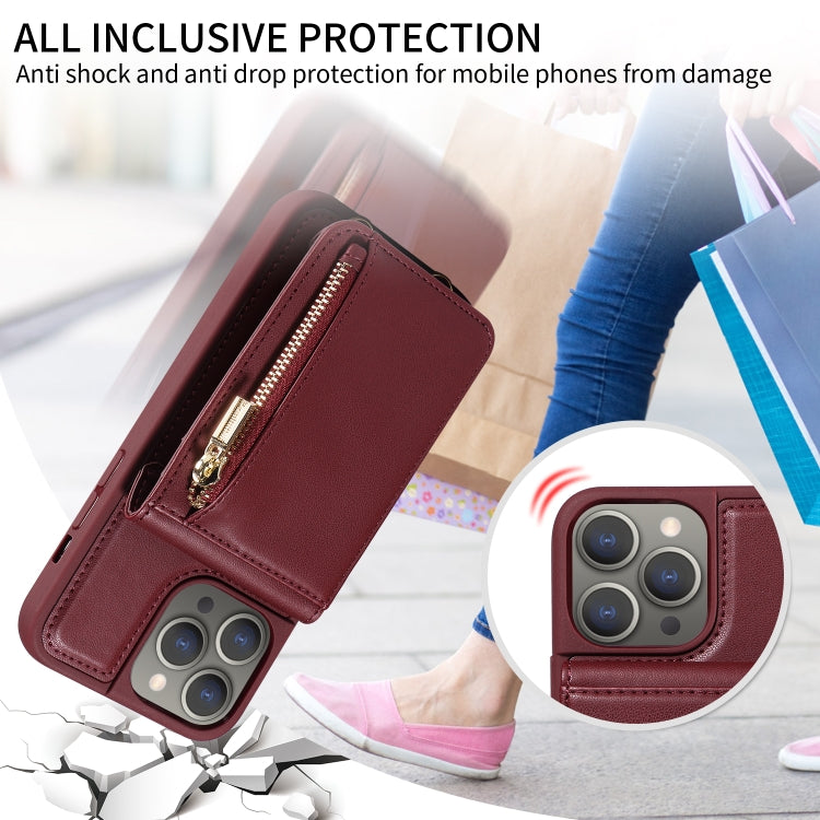 For iPhone 15 Pro Max Crossbody Lanyard Zipper Wallet Leather Phone Case(Wine Red) - HoMEdemic™ 
