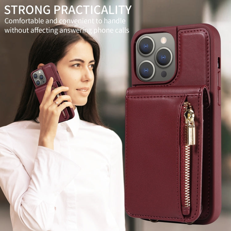 For iPhone 15 Pro Max Crossbody Lanyard Zipper Wallet Leather Phone Case(Wine Red) - HoMEdemic™ 