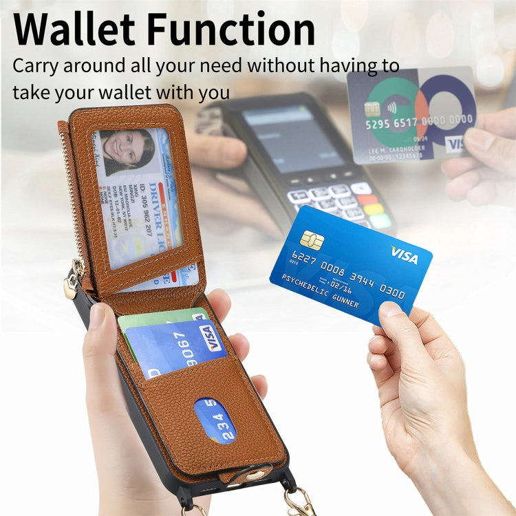 For iPhone 15 Pro Max Crossbody Love Zipper Leather Back Phone Case(Brown) - HoMEdemic™ 