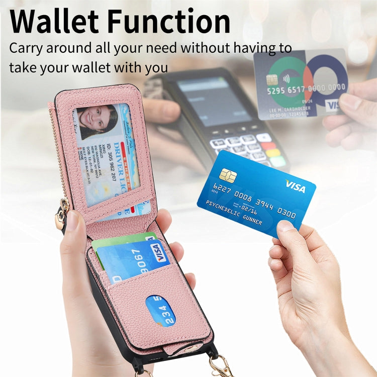For iPhone 15 Pro Max Crossbody Love Zipper Leather Back Phone Case(Pink) - HoMEdemic™ 