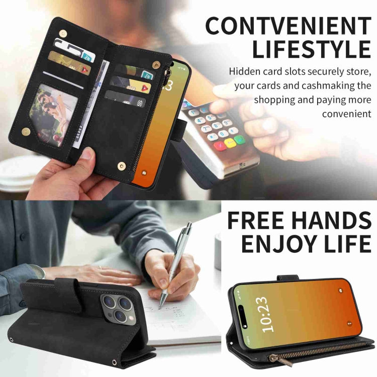 For iPhone 15 Pro Max Crossbody Multi-card Slot Wallet Zipper Leather Phone Case(Black) - HoMEdemic™ 