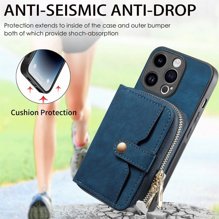 For iPhone 15 Pro Max Crossbody Multi-function Zipper Wallet Phone Case(Blue) - HoMEdemic™ 
