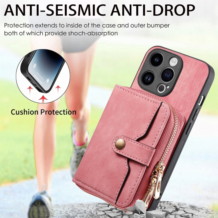 For iPhone 15 Pro Max Crossbody Multi-function Zipper Wallet Phone Case(Pink) - HoMEdemic™ 