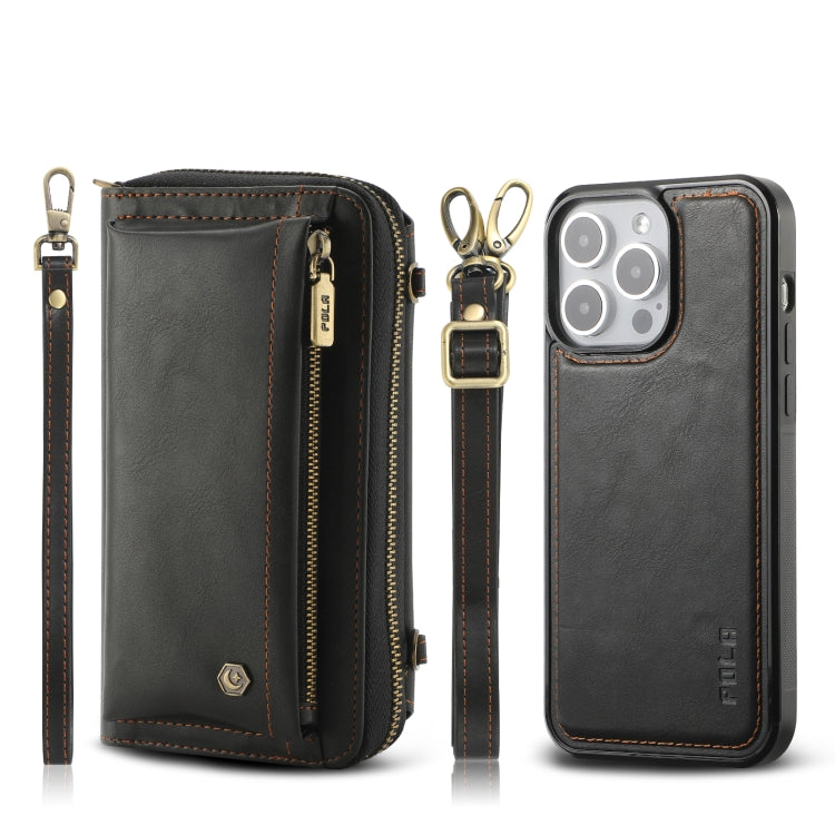 For iPhone 15 Pro Max Crossbody Multi-functional Zipper Wallet Leather Phone Case(Black) - HoMEdemic™ 
