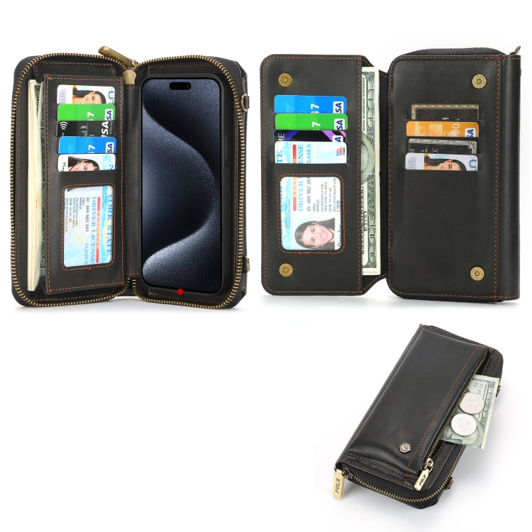 For iPhone 15 Pro Max Crossbody Multi-functional Zipper Wallet Leather Phone Case(Black) - HoMEdemic™ 