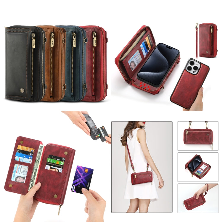 For iPhone 15 Pro Max Crossbody Multi-functional Zipper Wallet Leather Phone Case(Black) - HoMEdemic™ 