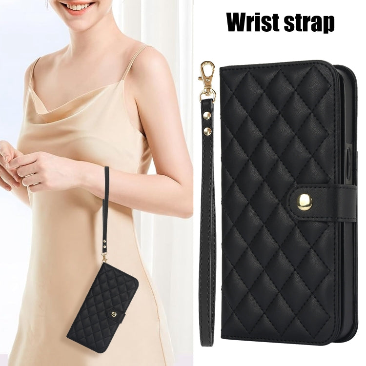 For iPhone 15 Pro Max Crossbody Multifunction Rhombic Leather Phone Case(Black) - HoMEdemic™ 