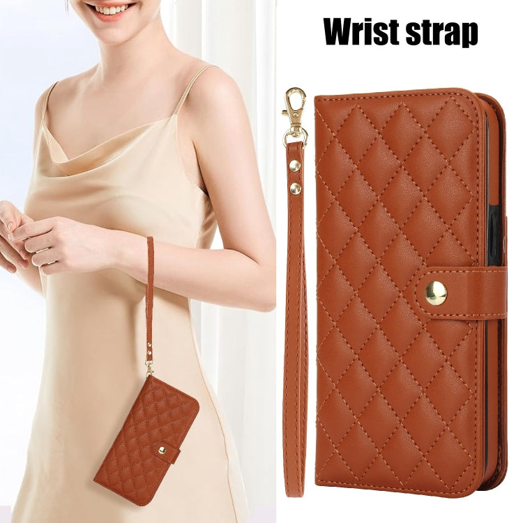 For iPhone 15 Pro Max Crossbody Multifunction Rhombic Leather Phone Case(Brown) - HoMEdemic™ 