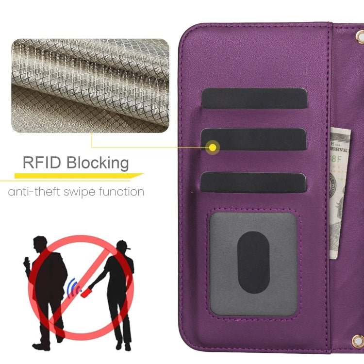 For iPhone 15 Pro Max Crossbody Multifunction Rhombic Leather Phone Case(Dark Purple) - HoMEdemic™ 