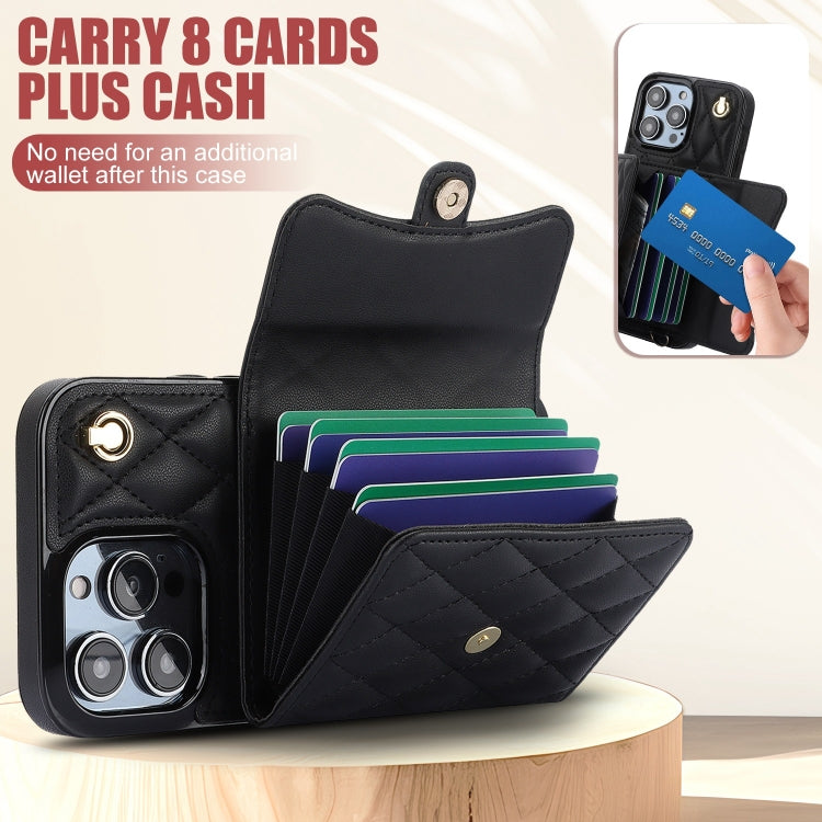 For iPhone 15 Pro Max Crossbody Rhombic Horizontal Wallet Leather Phone Case(Black) - HoMEdemic™ 