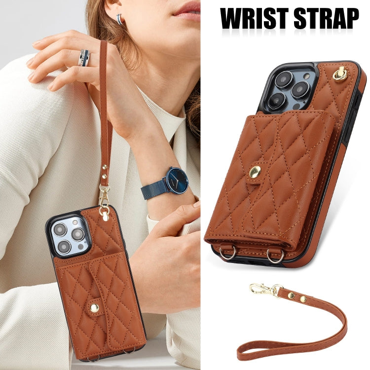 For iPhone 15 Pro Max Crossbody Rhombic Horizontal Wallet Leather Phone Case(Brown) - HoMEdemic™ 