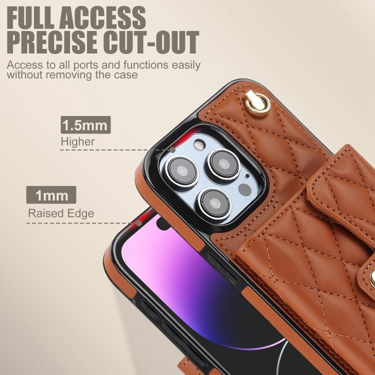 For iPhone 15 Pro Max Crossbody Rhombic Horizontal Wallet Leather Phone Case(Brown) - HoMEdemic™ 