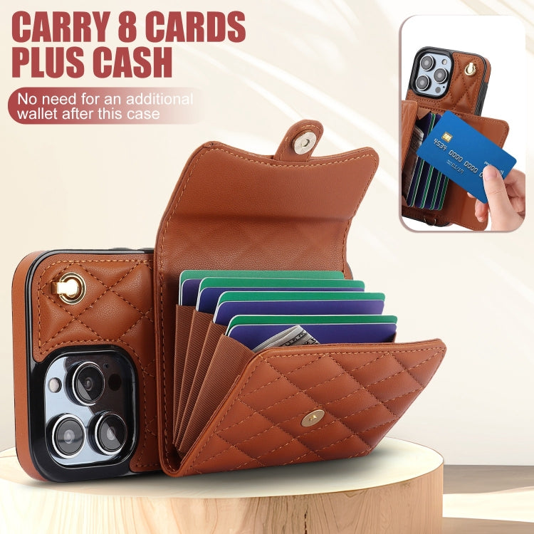 For iPhone 15 Pro Max Crossbody Rhombic Horizontal Wallet Leather Phone Case(Brown) - HoMEdemic™ 
