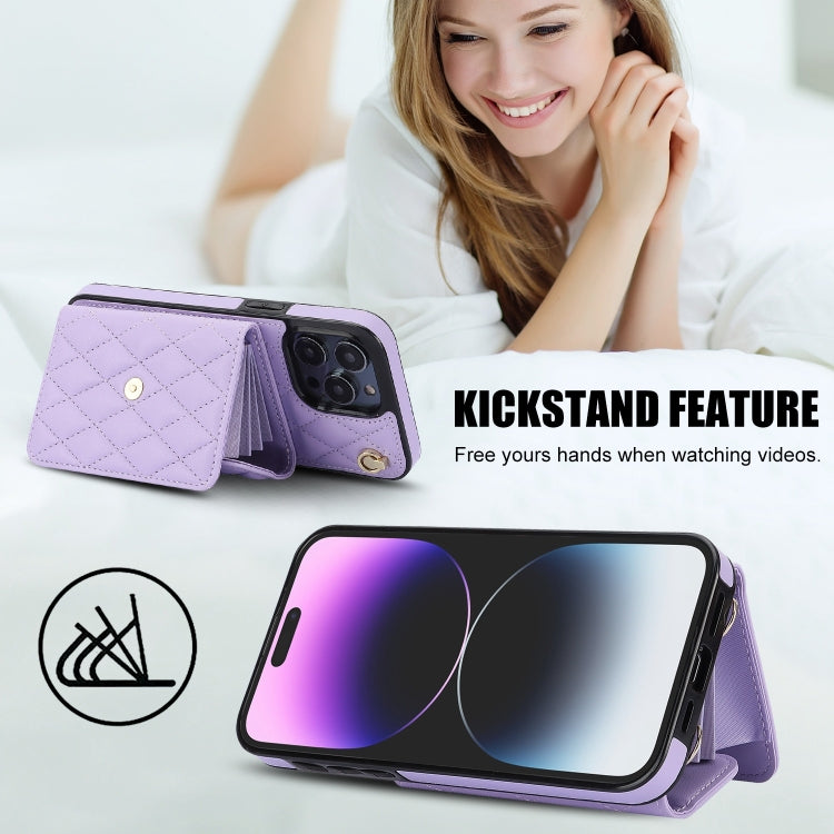 For iPhone 15 Pro Max Crossbody Rhombic Horizontal Wallet Leather Phone Case(Purple) - HoMEdemic™ 