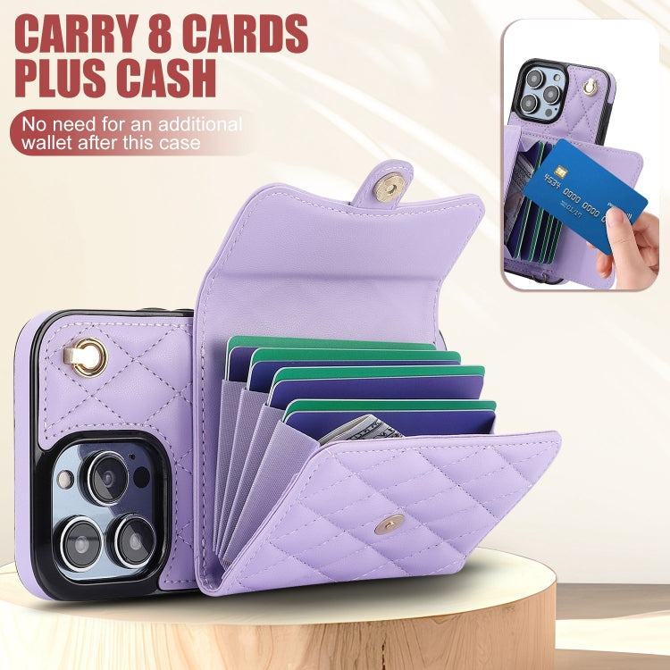 For iPhone 15 Pro Max Crossbody Rhombic Horizontal Wallet Leather Phone Case(Purple) - HoMEdemic™ 