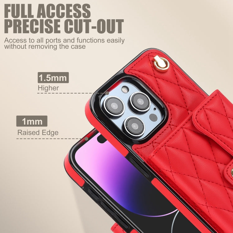 For iPhone 15 Pro Max Crossbody Rhombic Horizontal Wallet Leather Phone Case(Red) - HoMEdemic™ 