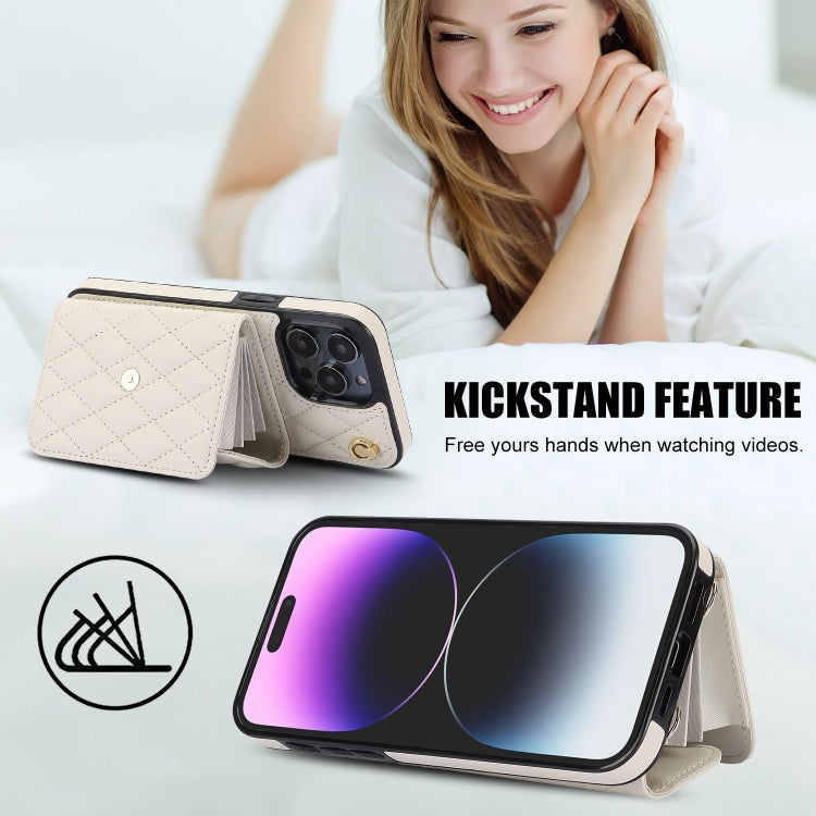 For iPhone 15 Pro Max Crossbody Rhombic Horizontal Wallet Leather Phone Case(White) - HoMEdemic™ 